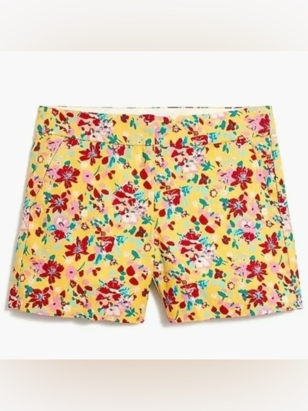 J. Crew Factory Yellow Floral Print Basketweave Cotton Vacation Resort 5" Shorts